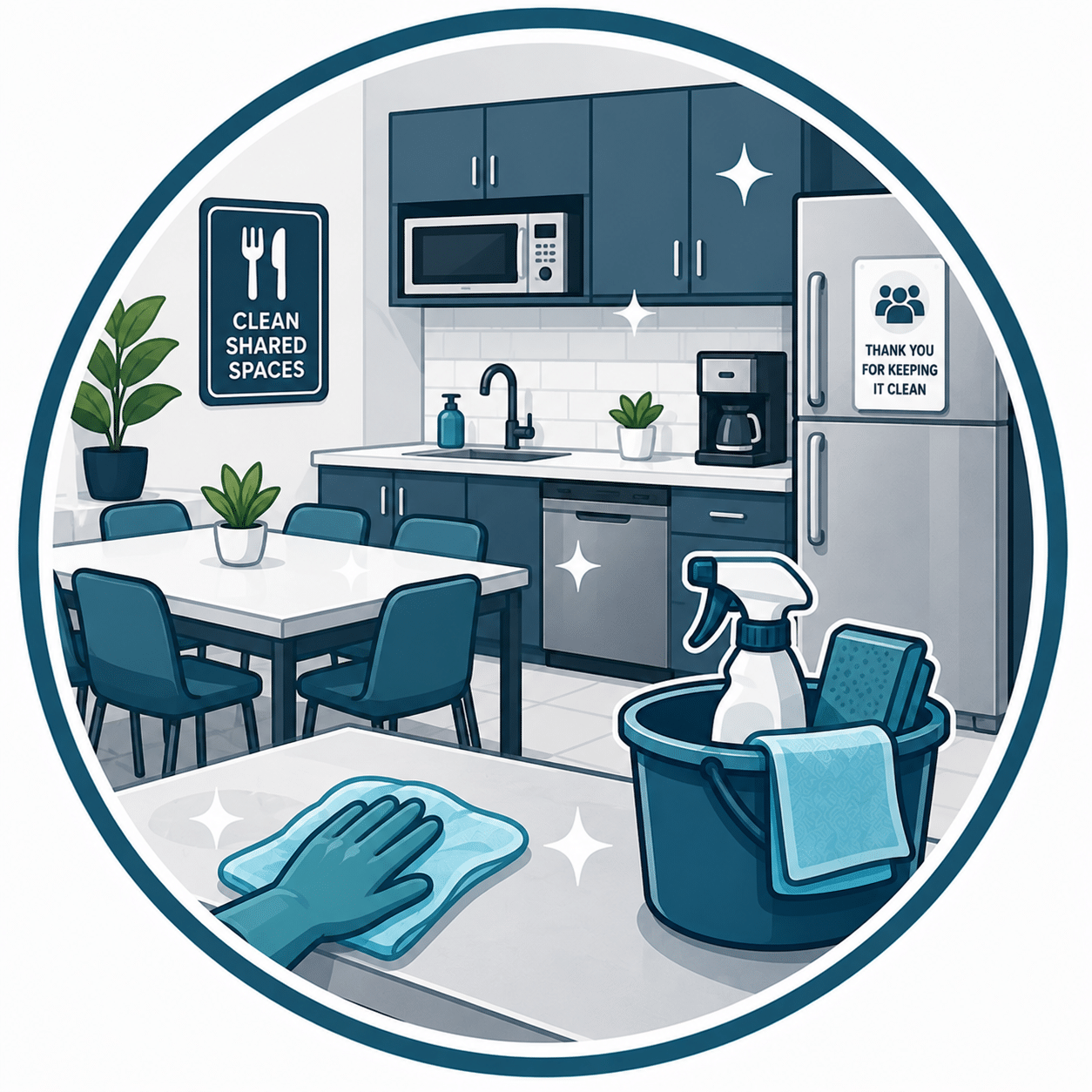 Cleaning common kitchens and facilities