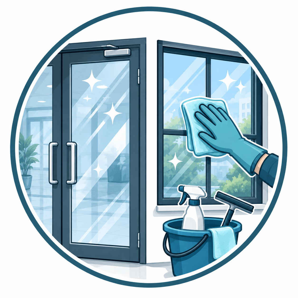 Cleaning glass doors and accessible windows