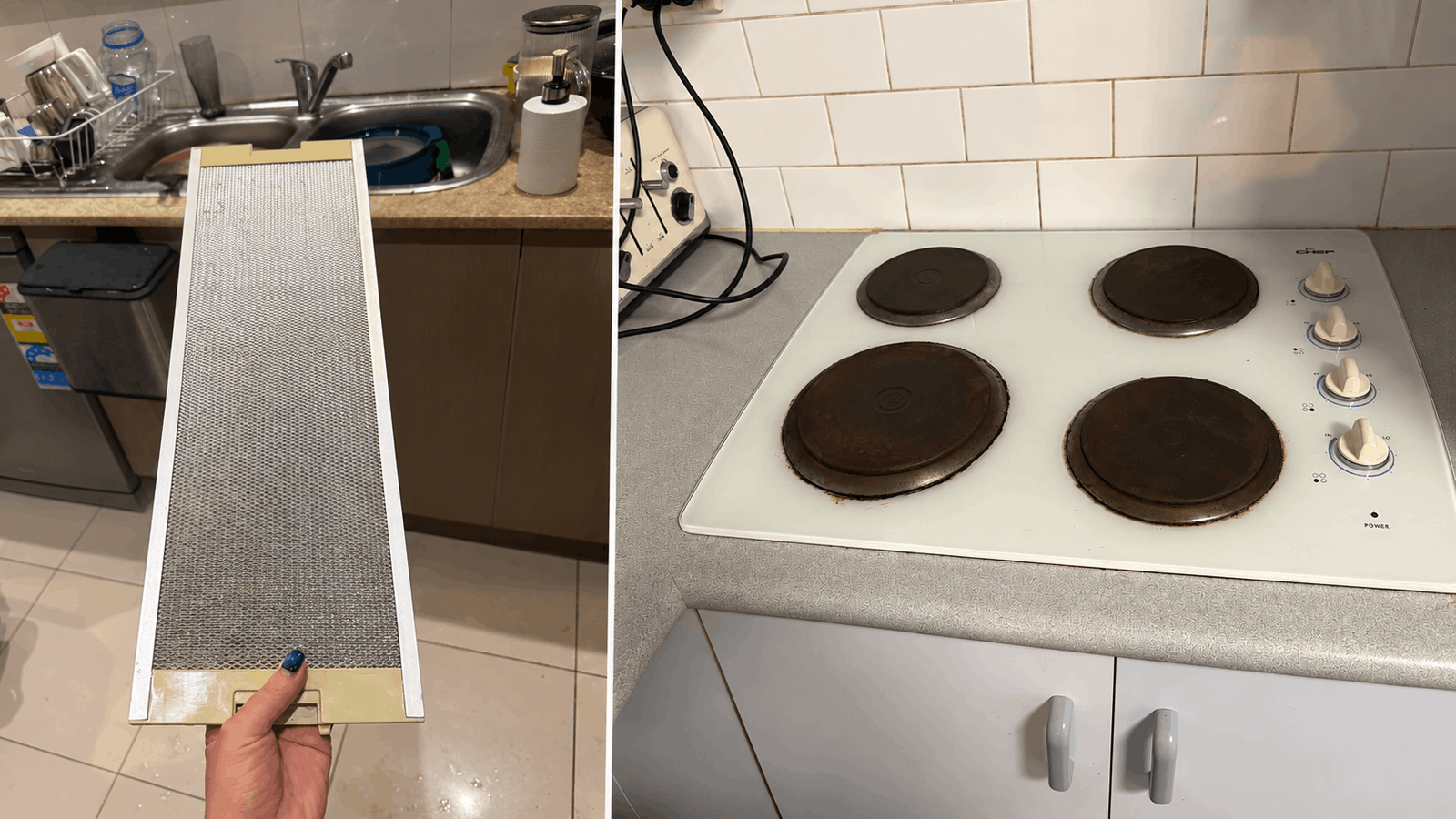 Professional deep clean and end of lease clean of stovetop and rangehood filter